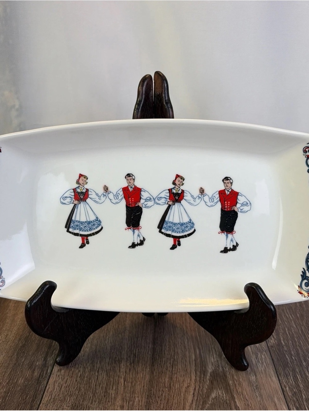 Vintage Figgjo Hardanger Dancers Relish Bread Cracker Tray Plate Folk Art Norway